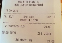 Astronomischer Bierpreis: 21 Franken für zwei Bier im max-restaurant bar & lounge in Zürich