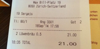 Astronomischer Bierpreis: 21 Franken für zwei Bier im max-restaurant bar & lounge in Zürich